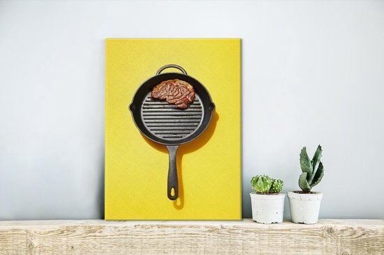 Steak frit dans une poêle toile 2cm 30x40 cm - petit - Tirage photo sur toile (Décoration murale salon / chambre)