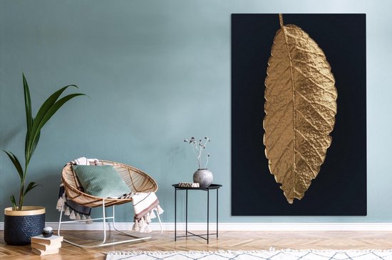 Suspension feuille d'or sur fond noir toile 2cm 120x180 cm - Tirage photo sur toile (Décoration murale salon / chambre) XXL / Groot format!