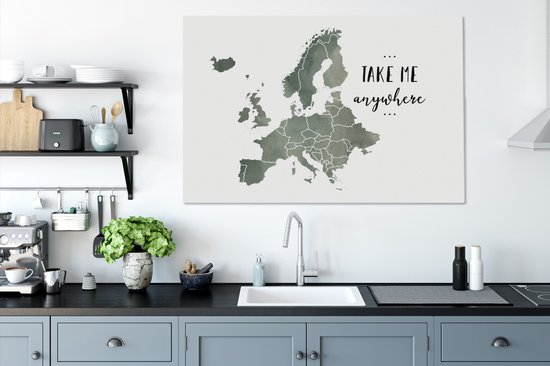 Carte de l'Europe à l'aquarelle grise avec le texte Emmène-moi partout 120x80 cm - Tirage photo sur toile (Décoration murale salon / chambre)
