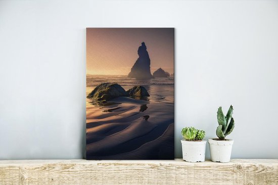 Mer avec rochers au coucher du soleil 20x30 cm - petit - Tirage photo sur toile (Décoration murale salon / chambre) / Mer et plage