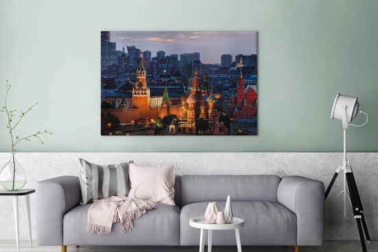 Moscou le soir toile 2cm 180x120 cm - Tirage photo sur toile (Décoration murale salon / chambre) XXL / Groot format!