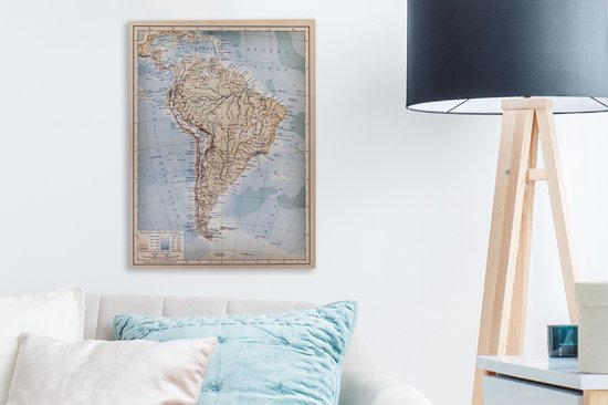 Canvas Wereldkaart - 30x40 - Wanddecoratie Klassieke wereldkaart Zuid-Amerika