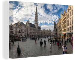 Canvas Schilderij Grote markt - Mensen - Brussel - 30x20 cm - Wanddecoratie