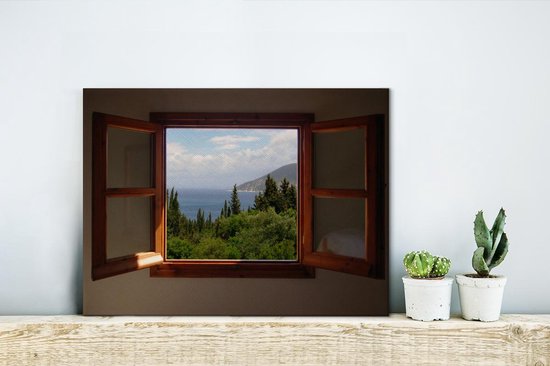 Canvas Schilderij Uitzicht in Griekenland - 40x30 cm - Wanddecoratie