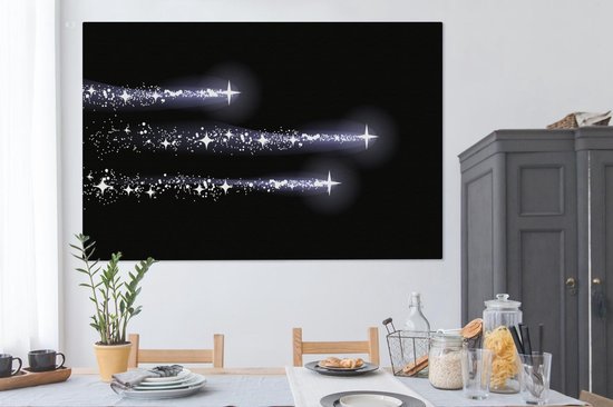 Tableau sur toile 150x100 cm - Décoration murale Une illustration de trois étoiles laissant une trace - Décoration murale salon - Décoration chambre - Accessoires chambre - Peintures