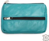 Bagwise® Sleuteltasje - mini Portemonnee -Sleutelring - Pasjeshouder - Sleutelhoes - 11cm x 8cm -Echt Leer - Turquoise