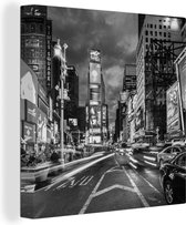 Canvas Schilderij Times Square New York -zwart-wit - 90x90 cm - Wanddecoratie