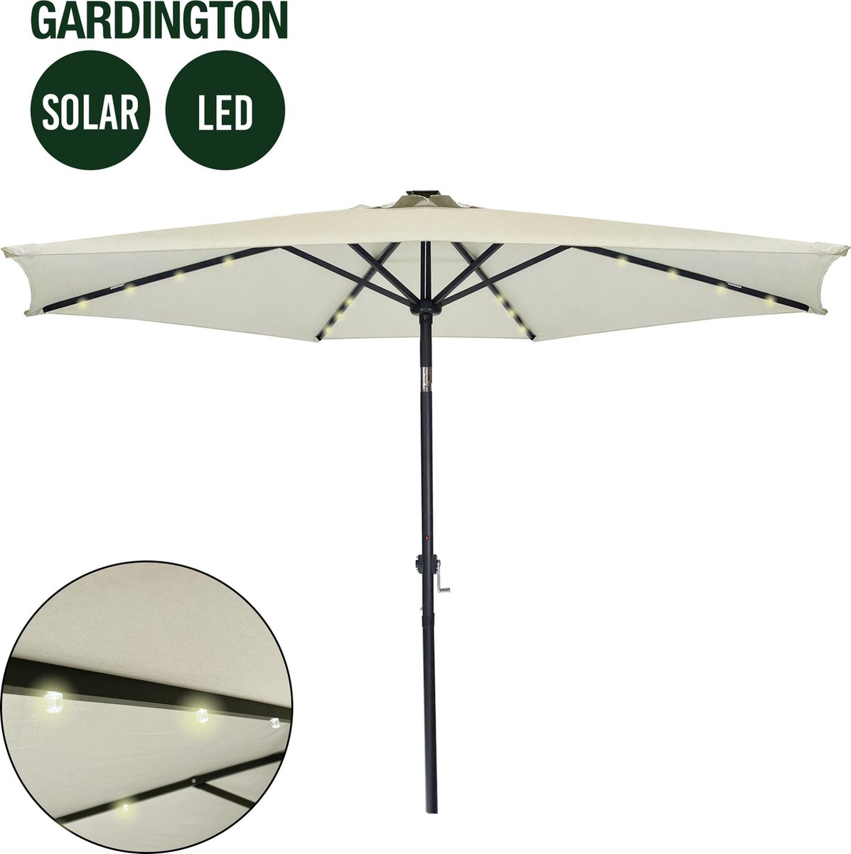 Gardington Parasol – 270 cm - Creme - Kantelbaar - Aluminium - Verlichting op Zonne-Energie
