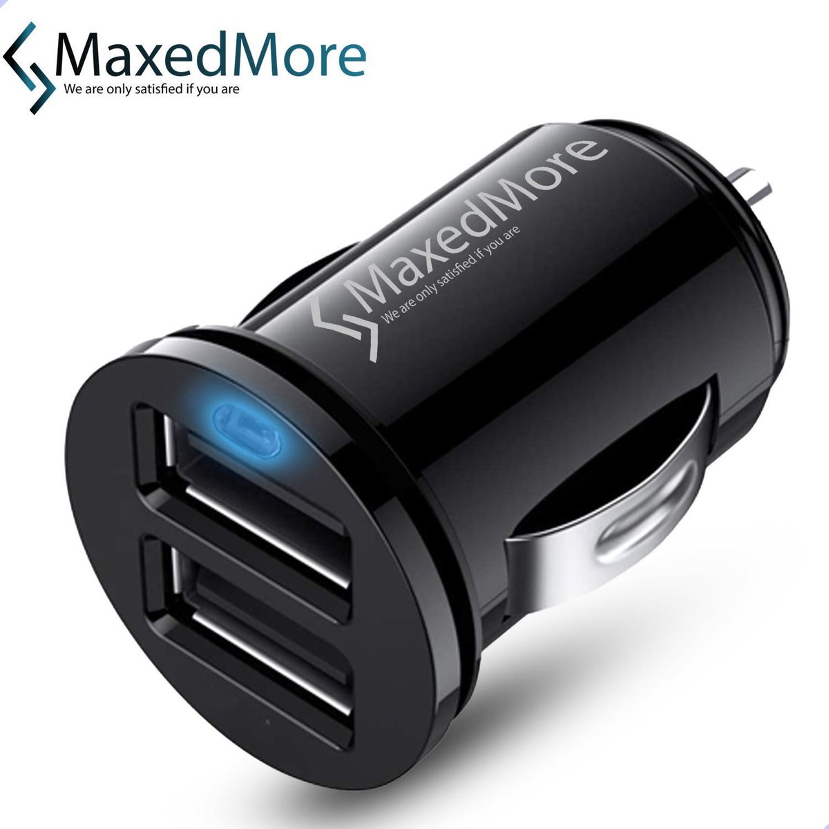 MaxedMore Mini USB Autolader (Zwart) - Auto Lader met 2 USB 2.4A Oplaad Poorten - Oplader voor Navigatie / Telefoon / Tablet in de Auto - Autostekker - Car Charger - ChargeMore