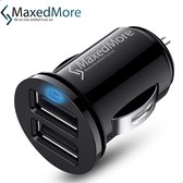 MaxedMore Mini USB Autolader (Zwart) - Auto Lader met 2 USB 2.4A Oplaad Poorten - Oplader voor Navigatie / Telefoon / Tablet in de Auto - Autostekker - Car Charger
