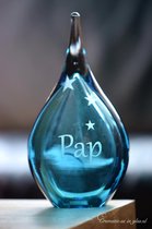 Urn met een door u aangegeven naam- Urn met naam en symbool dmv.hoge kwaliteit sign folie óf zandstraling-Decoratie voorzijde-Urn voor crematie-as-Urn blauw transparant-inhoud 50ml