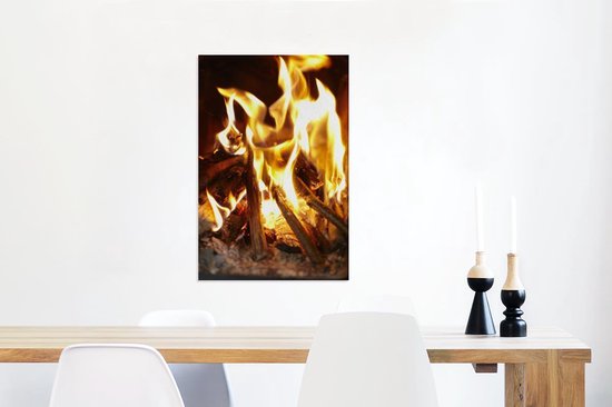 Une cheminée avec feu 60x90 cm - Tirage photo sur toile (Décoration murale salon / chambre)