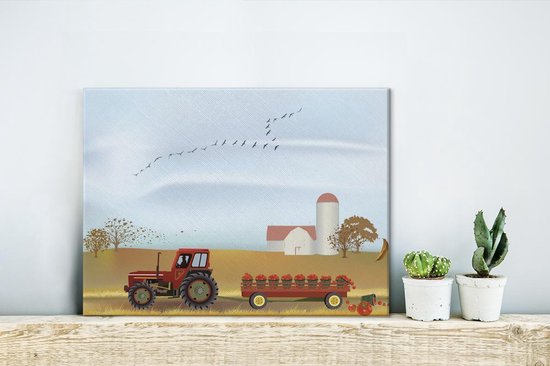 Illustration d'un tracteur à la récolte toile 40x30 cm - petit - Tirage photo sur toile (Décoration murale salon / chambre)