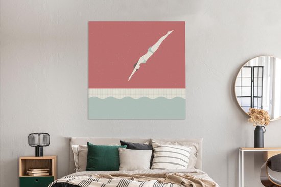 Une illustration d'une femme plongeant en nageant sur toile 160x120 cm - Tirage photo sur toile (Décoration murale salon / chambre) XXL / Groot format!
