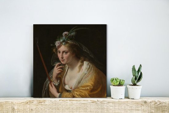 Peinture sur toile 20x20 cm - Décoration murale Une bergère - Tableau de Paulus Moreelse - Décoration murale salon - Décoration chambre - Accessoires de chambre - Peintures