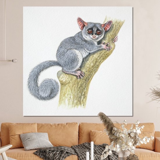 Illustration d'un tarsier gris 120x160 cm - Tirage photo sur toile (Décoration murale salon / chambre) XXL / Groot format!