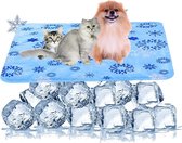 Koelmat voor Honden en Katten  – koelkussen met gel - Verkoelende Mat - Cooling Mat – 65 x 50 cm - Blauw/sneeuwvlok