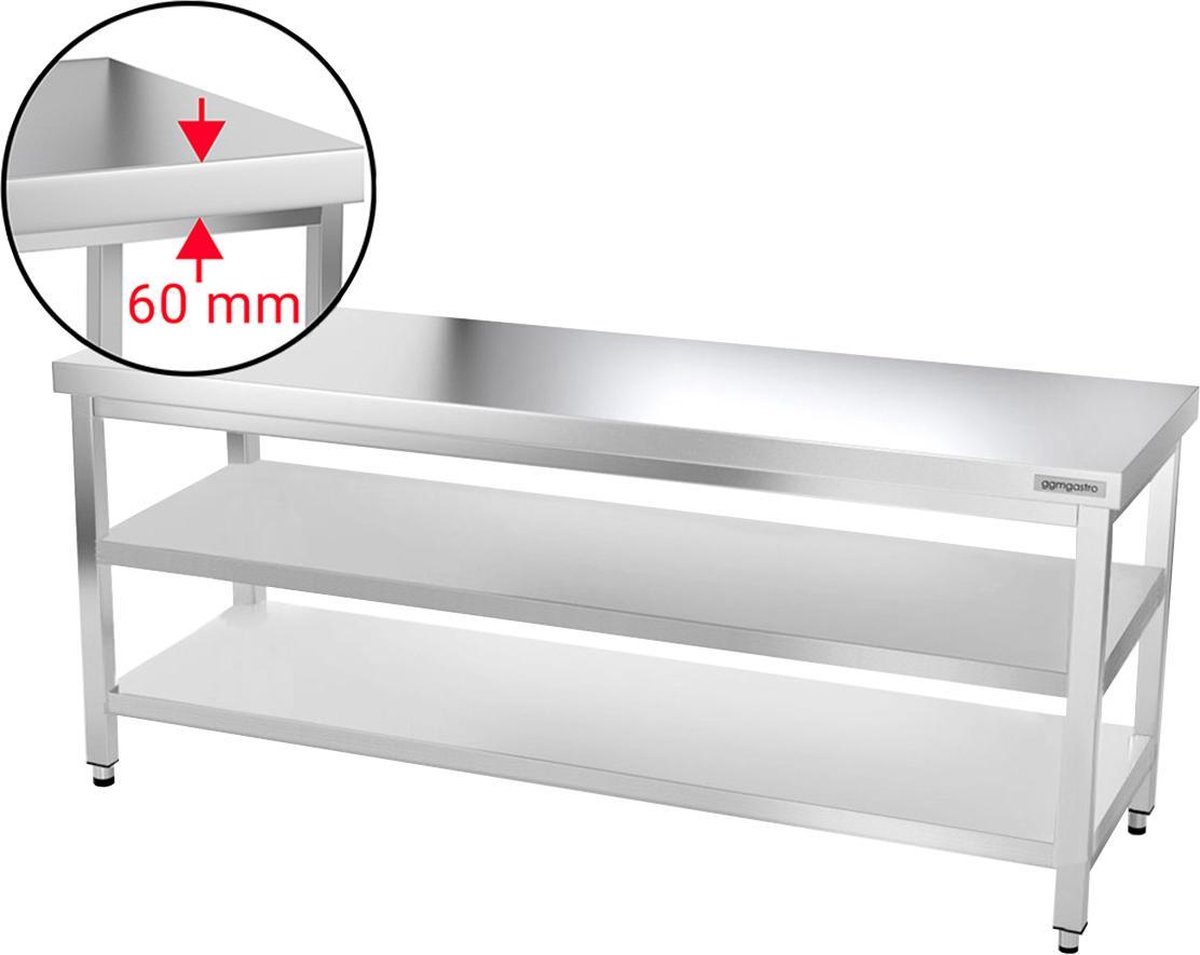 600mm roestvrijstalen werktafel met legbord en zonder slab