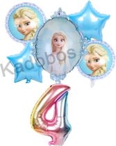 Frozen ballonnen set verjaardag 4 jaar - folie ballon Elsa 6 delig