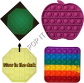 Fidget toys | 3 stuks | Achthoek glow in the dark + Regenboog rainbow vierkant + Appel paars | Anti stress 2021 _ Verjaardag cadeautip