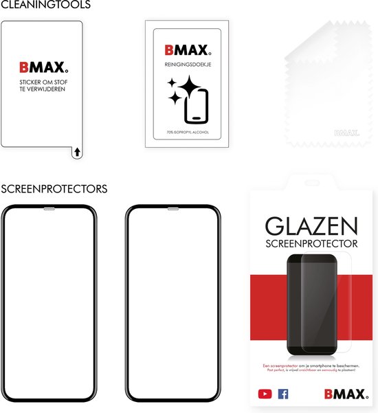 2-pack BMAX geschikt voor iPhone XS Screenprotector Full Cover Glas | Dekt het volledige scherm! | Beschermglas | Tempered Glass