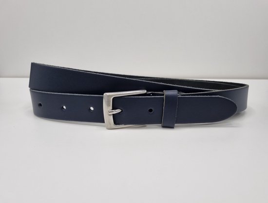 Lederen riem 3 cm breed - Zilver gesp - Leren Broekriem - Pantalon breedte - 120 cm Egaal leer - kleur Donker blauw