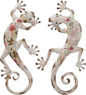 Hagedis - Kleur rose  oud wit- 63 cm - Bruin - Metaal - Buiten - Binnen - Wanddecoratie salamander  - Muurdecoratie- set van 2