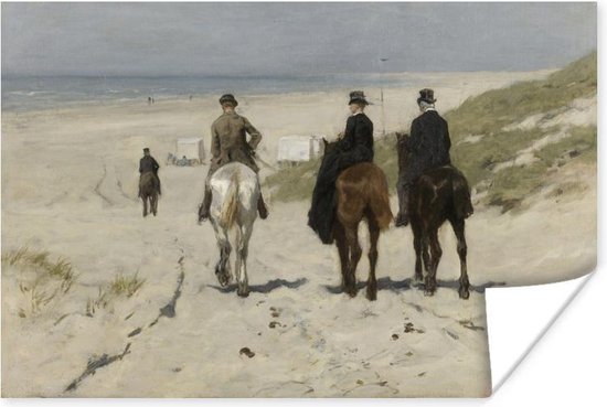 Morgenrit langs het strand - Schilderij van Anton Mauve Poster 120x80 cm - Foto print op Poster (wanddecoratie woonkamer / slaapkamer)