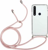Voor Motorola Moto G8 Plus Four-Corner Anti-Fall transparante TPU beschermhoes met lanyard (roze)