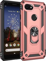 Voor Google Pixel 3a XL schokbestendige TPU + pc-beschermhoes met 360 graden roterende houder (roségoud)