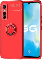 Voor vivo Y73s metalen ringhouder 360 graden roterende TPU-hoes (rood + rood)