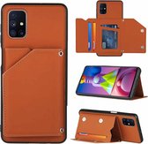 Voor Samsung Galaxy M51 Skin Feel PU + TPU + PC Achterkant Schokbestendig hoesje met kaartsleuven & houder & fotolijst (bruin)