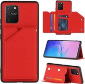 Voor Samsung Galaxy M80s & A91 Skin Feel PU + TPU + PC Achterkant Schokbestendig hoesje met kaartsleuven & houder & fotolijst (rood)