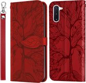 Voor Samsung Galaxy Note10 Life of Tree Embossing Pattern Horizontale Flip lederen tas met houder & kaartsleuf & portemonnee & fotolijst & lanyard (rood)