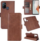 Voor OnePlus Nord N100 Dubbelzijdige magnetische gesp Horizontale flip lederen hoes met houder & kaartsleuven en portemonnee (bruin)