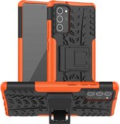 Voor Samsung Galaxy Note20 Bandentextuur Schokbestendig TPU + PC beschermhoes met houder (oranje)