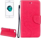 Voor iPhone 8 Plus & 7 Plus Bloemen Embossing Horizontale Flip Leren Case met Houder & Kaartsleuven & Portemonnee & Lanyard (Magenta)