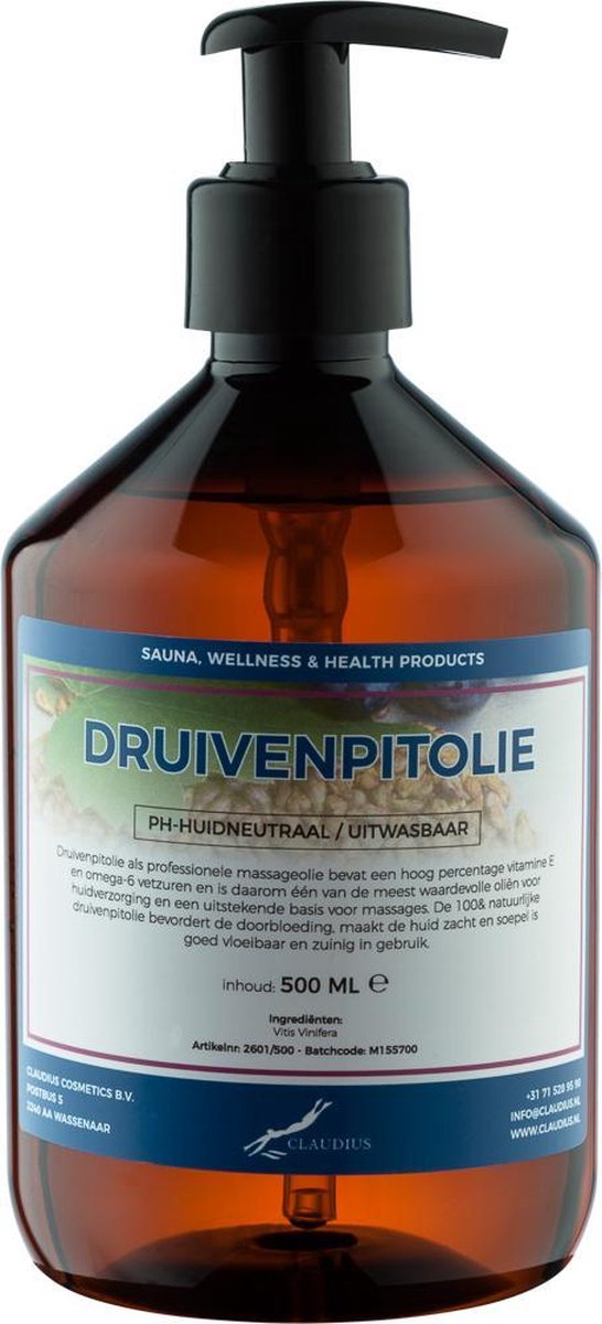 Goedkoopste Druivenpitolie 500 ml met pomp - 100 Natuurlijk - biologisch en koudgeperst - grapeseed oil