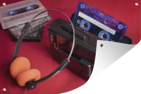 Muurdecoratie Cassette speler - 180x120 cm - Tuinposter - Tuindoek - Buitenposter