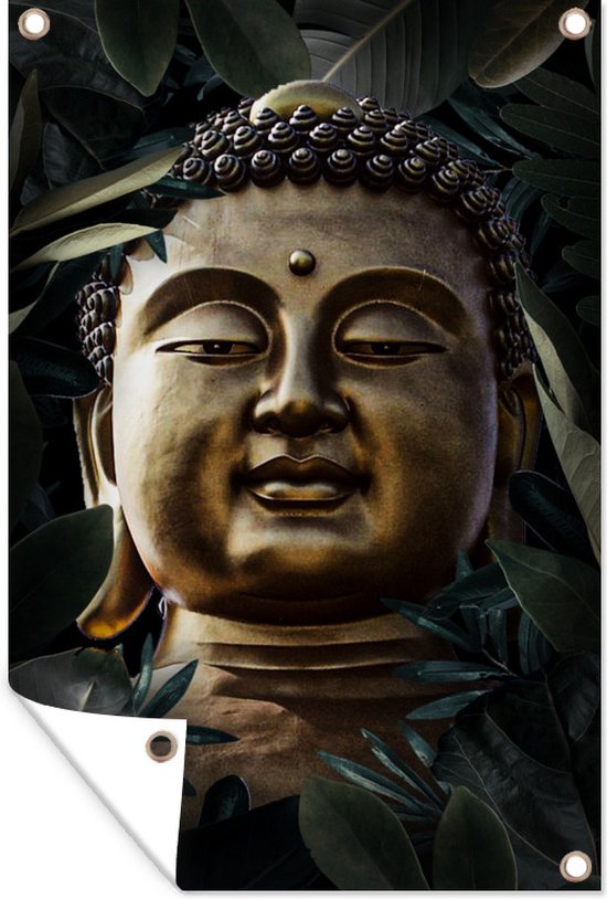 Muurdecoratie Boeddhisme - Goud - Bladeren - 120x180 cm - Tuinposter - Tuindoek - Buitenposter