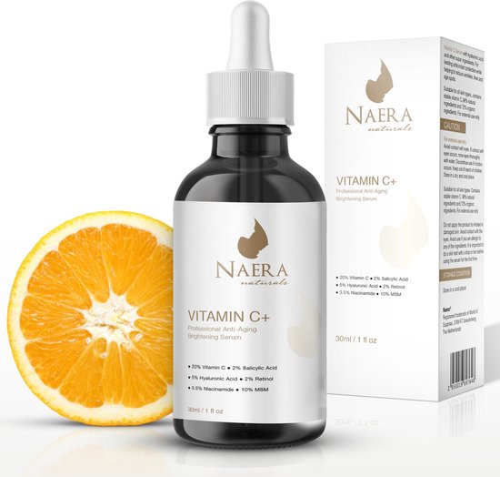Naera Vitamine C Serum 30 ML - Gezichtsserum met Vitamine E & Hyaluronzuur - Beschermt tegen Acne / Littekens / Pigmentatie / Anti Rimpel / Anti Aging - Geschikt voor Gezicht - Gezichtsverzorging / Huidverzorging - Hydraterend Skincare