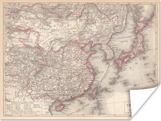 Oude kaart van China en Japan poster papier 40x30 cm - klein - Foto print op Poster (wanddecoratie woonkamer / slaapkamer)