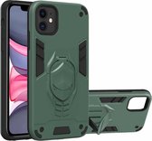 Voor iPhone 11 2 in 1 Armor Knight Series PC + TPU beschermhoes met onzichtbare houder (donkergroen)
