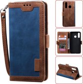 Voor Huawei P30 Lite retro splicing horizontale flip lederen case met kaartsleuven & houder & portemonnee (blauw)