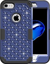 Voor iPhone 8 & 7 3 in 1 Diamond Encrusted PC + siliconen combinatiehoes (donkerblauw + zwart)