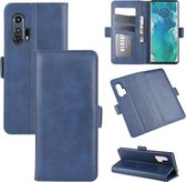 Voor Motorola Edge + Dual-side magnetische gesp horizontale flip lederen tas met houder & kaartsleuven & portemonnee (donkerblauw)