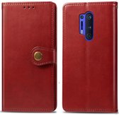 Voor OnePlus 8 Pro Retro Effen Kleur Lederen Gesp Telefoonhoes met Lanyard & Fotolijst & Kaartsleuf & Portemonnee & Stand Functie (Rood)