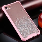Voor iphone 6/6 s vierhoeken schokbestendig glitter poeder acryl + tpu beschermhoes (roze)