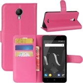 Voor Wiko Jerry 2 Litchi Texture horizontale flip lederen tas met houder & kaartsleuven & portemonnee (magenta)