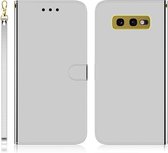 Voor Galaxy S10e geÃ¯miteerd spiegelend oppervlak horizontale flip lederen tas met houder & kaartsleuven & portemonnee & lanyard (zilver)